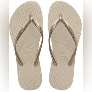 havaianas flip flops, tan and gold, size 6